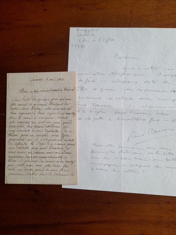 1860 Lettre Du CurÃ© De Carhaix Ã  Tresvaux Du Fraval  Relative Au Don D'1 Relique