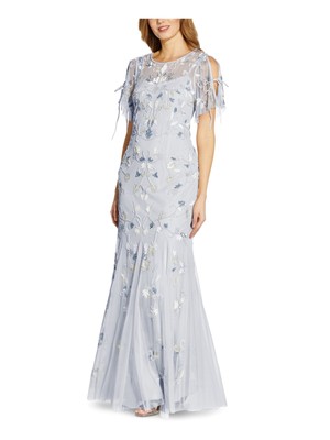 

ADRIANNA PAPELL Женское синее вечернее платье в полный рост с развевающимися рукавами, Синий