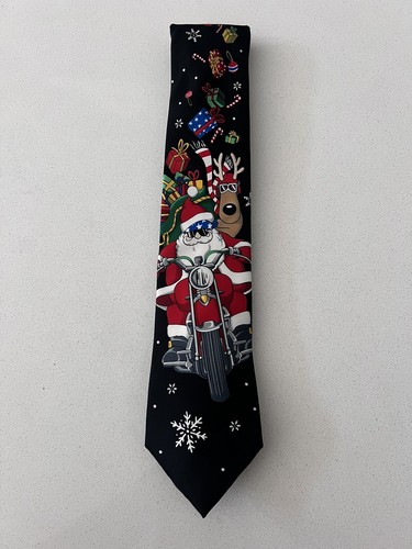 Noel Holiday Collection Tie Novelty Black White Red Santa