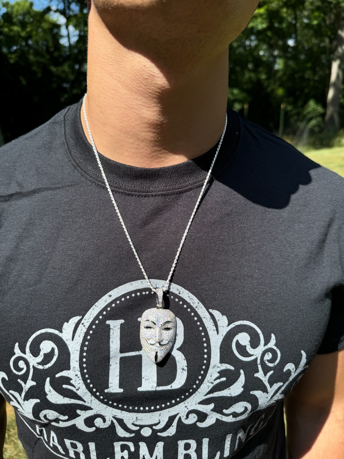 Pre-owned Hip Hop Real Moissanite V For Vendetta Mask Iced Anonymous Pendant Necklace 925 Silver In White