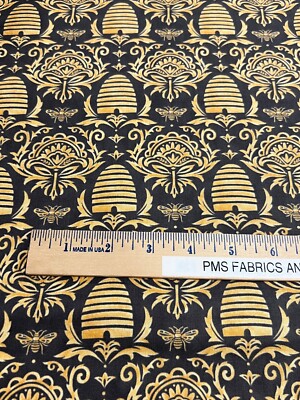 MODA Honey Lavender Bee hives 100% cotton fabric by the yard Charcoal 56082-17