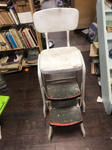 Vintage Step Stool Chair Retro Counter Metal Lift-up Seat Kitchen Garage Home