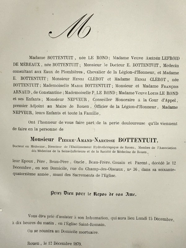 Bottentuit Lefroid De Mereaux Faire Part Clerot Nepveur Le Rond Arnaud 1879