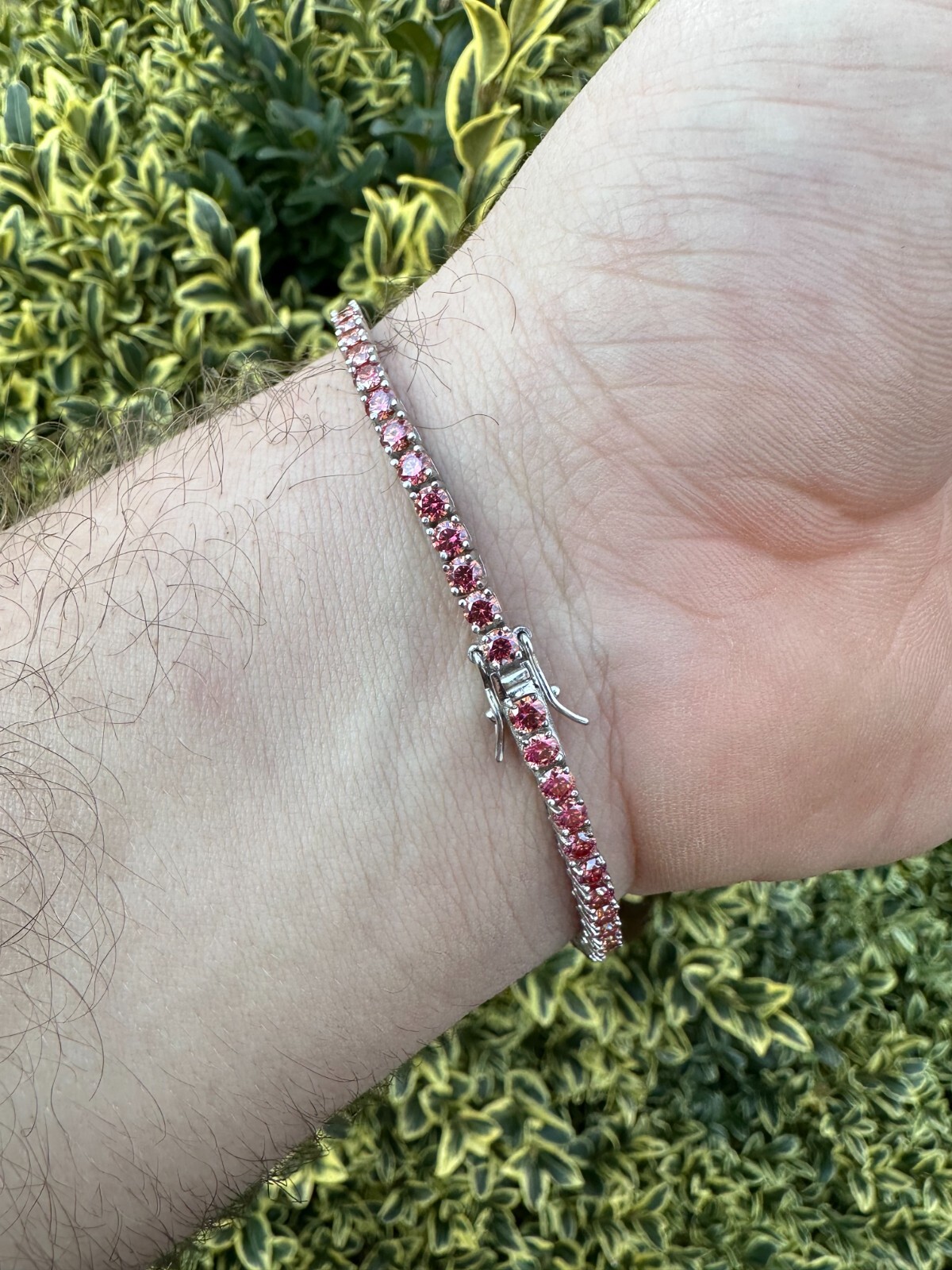 Pre-owned Silver Real Iced Pink Moissanite 3mm Tennis Bracelet 925  Pass Diamond Tester