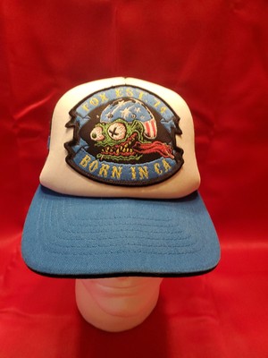 Fox Racing Vintage Mesh Trucker Snapback Hat Cap Mens White Blue Red  