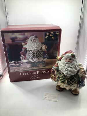 Fitz and Floyd St Nick Collection Santa Cookie Jar With Box 2003 Vintage