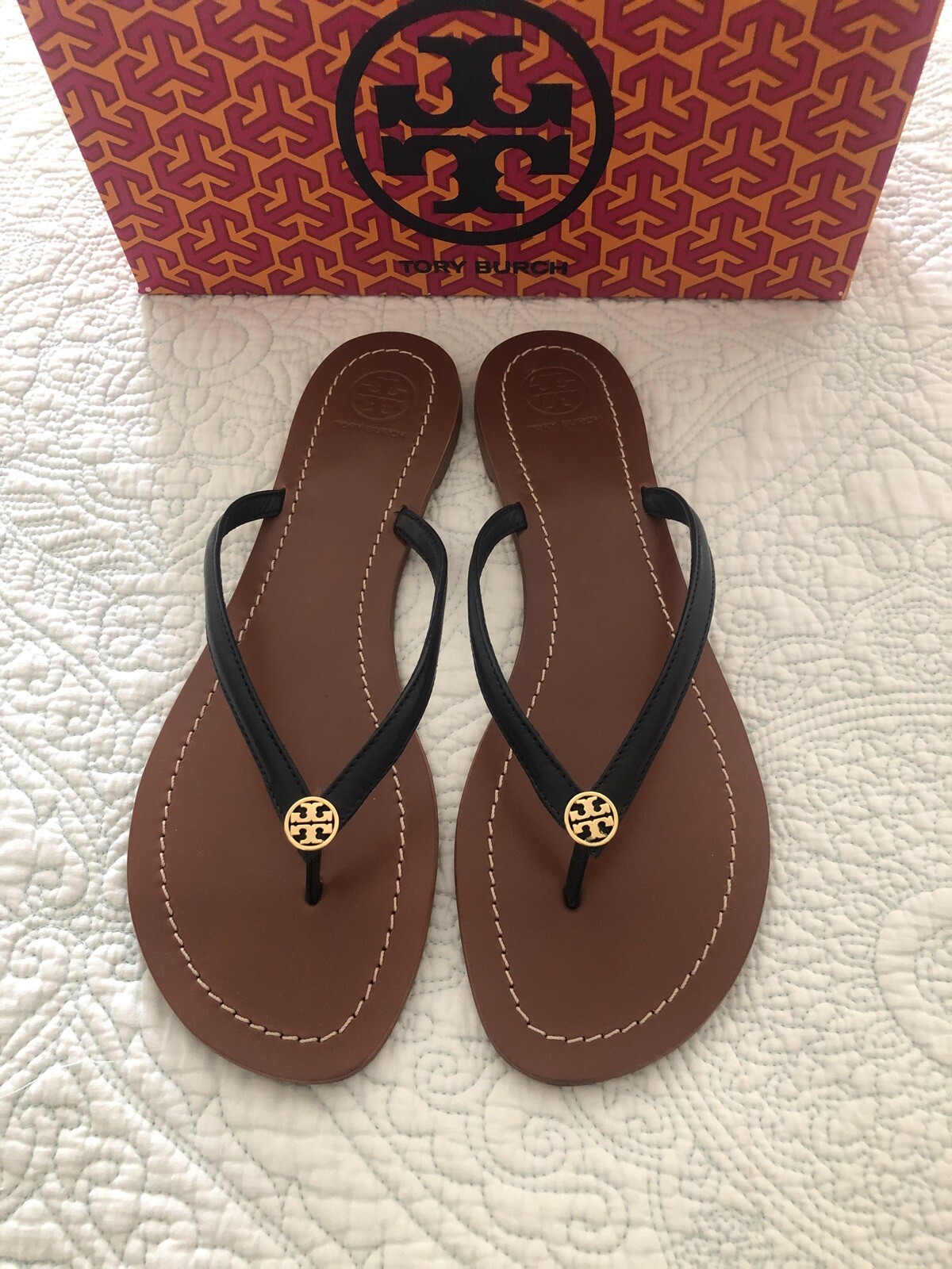 Tory Burch Terra Thong Sandals Flip Flop Sandal Flops 9 Spark Gold Leather For Sale Online Ebay