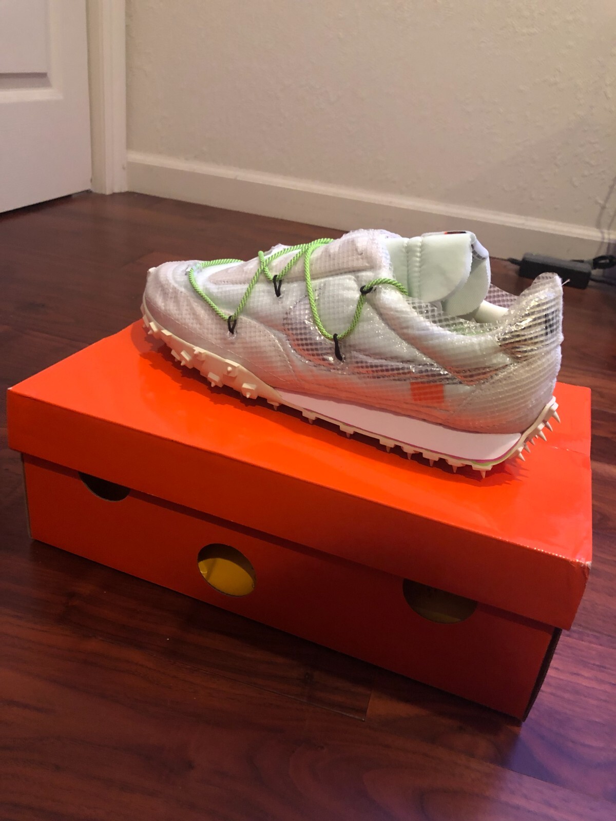 Pre-owned Nike Size 13 Mens -  Off-white X Waffle Racer Electric Green W (brand W=14.5)