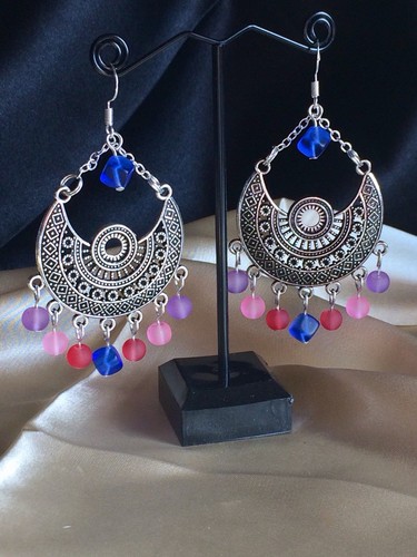Boho Hippie Chandelier Earrings With Frosted Glass Beads