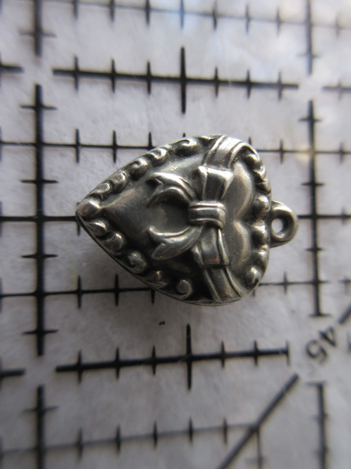 Vintage Sterling Silver Bracelet Charm Puffy Heart Repousse Valentine Ribbon Bow