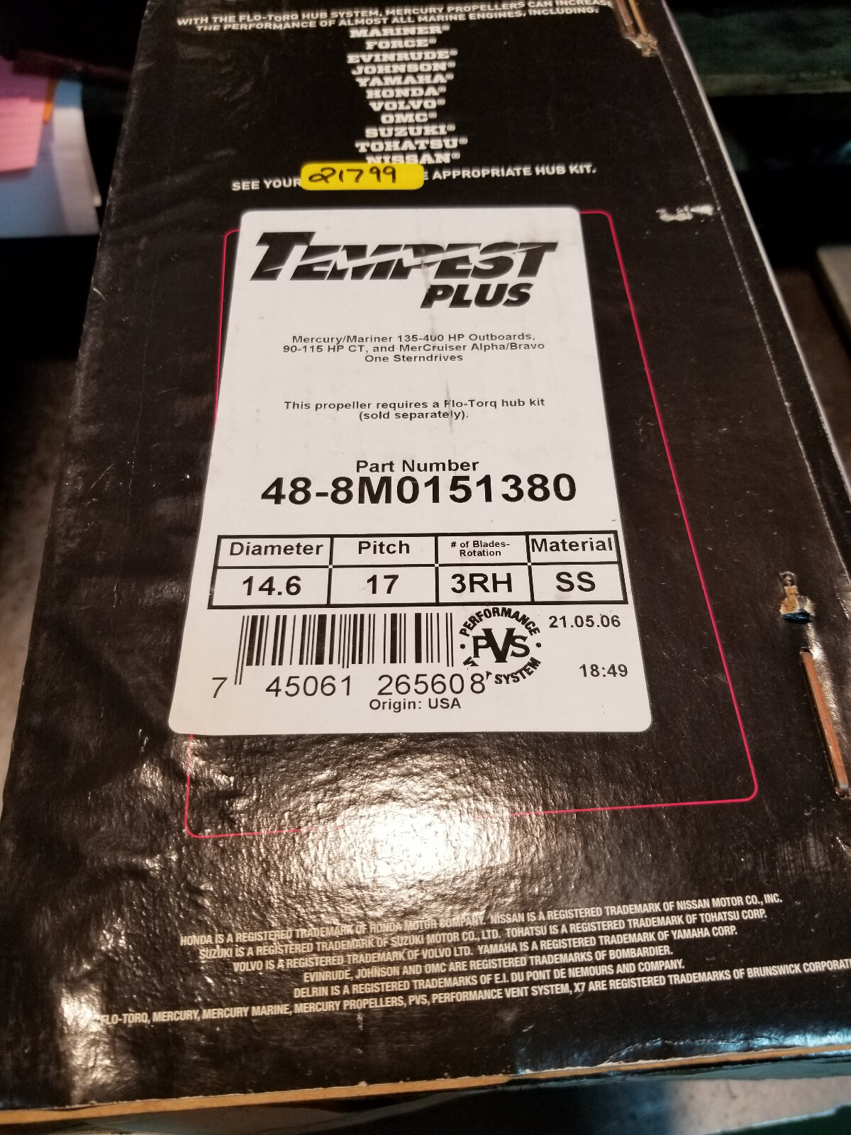 Mercury Tempest Plus Propeller 14 5/8 x 17