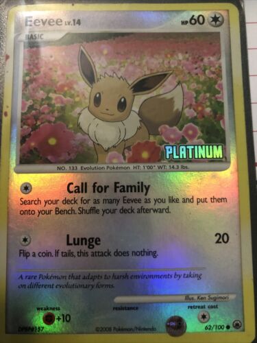 Pokemon Eevee Platinum STAMPED Reverse Holo 62/100 Burger King Promo PL TCG  Card