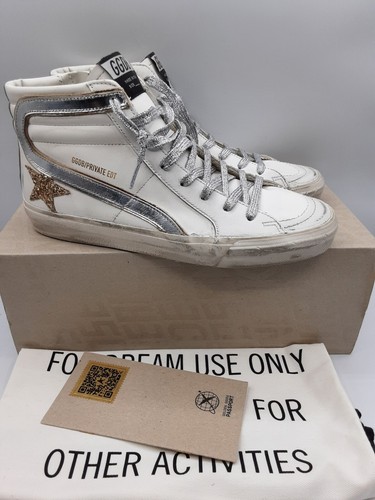 Pre-owned Golden Goose Slide Women's Leather Sneakers White/gold/silver Eu 39 Us 9 $655