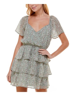 Женское зеленое платье TRIXXI с развевающимися рукавами и галстуком-бабочкой укороченного кроя + расклешенное платье XL