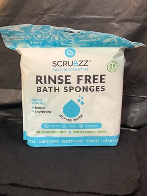 Scrubzz 25 pack Disposable Rinse Free Shower Bath Bathing Sponges Single Use NEW
