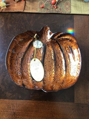 Art & Craft Glassware Pumpkin Dish Hand Decorated, Made In Turkey