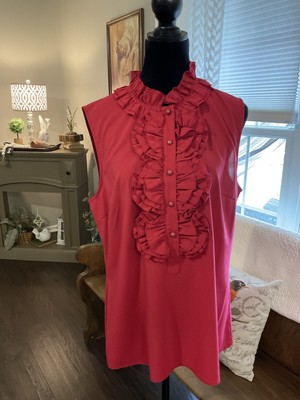JW 1/2 Button Up Sleeveless Top Ruffles Burgundy NWT romantic classy S XL