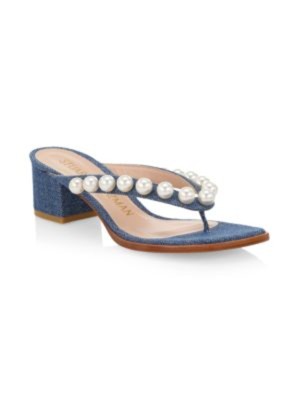 

STUART WEITZMAN Женские синие джинсовые сандалии Goldie без шнуровки на каблуке 5,5 м, Синий, S4587