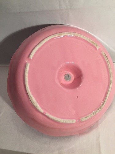 Divided Ceramic Serving Relish Candy Dish Pink Handle Vintage mid century USA