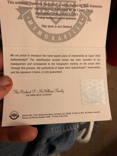 BEN SIMMONS AUTOGRAPHED FULL SIZE BASKETBALL UPPER DECK COA UPPER DECK BUCKETS