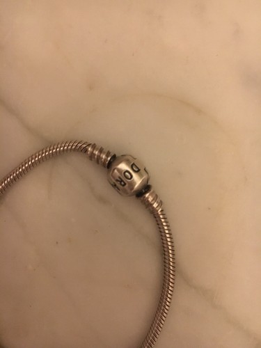 Sterling Silver Pandora Slide Charm Bracelet Baby Carriage Hearts Clasp Glass