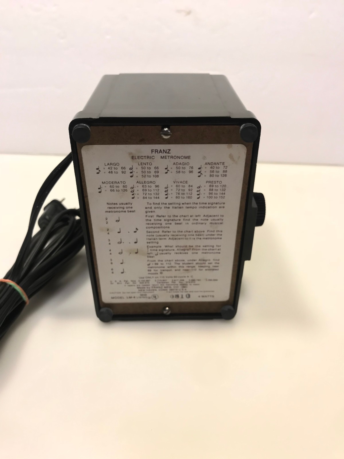 Vintage Franz Black Bakelite Model LM-4 Electric Metronome  Beat Tempo Tested