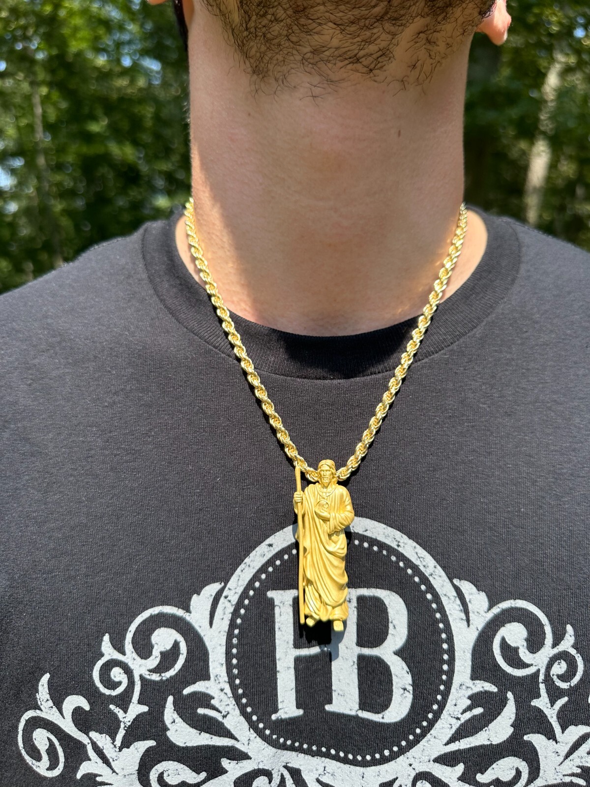 Pre-owned Harlembling Heavy 3d San Judas St Jude Real 925 Silver 14k Yellow Rose Gold Pendant Necklace