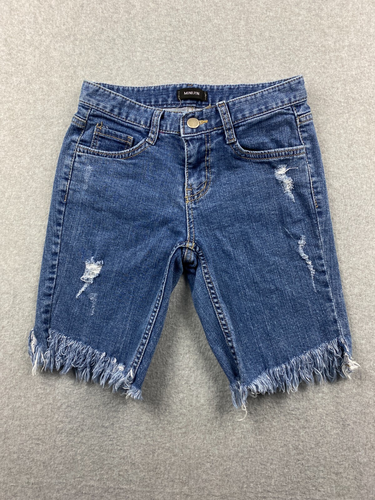 Minijin Women's Size S w24 Blue Denim Frayed Hem Distressed