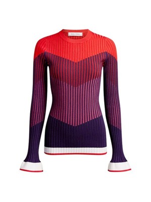 

Женский красный свитер в рубчик с длинными рукавами и круглым вырезом Prabal Gurung