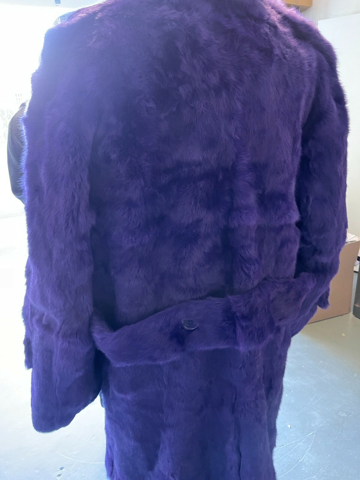 Pre-owned Winter Fur Ny Mens Genuine Rabbit 100% Genuine Fur Winter Coat Jacket Long Overcoat Purple