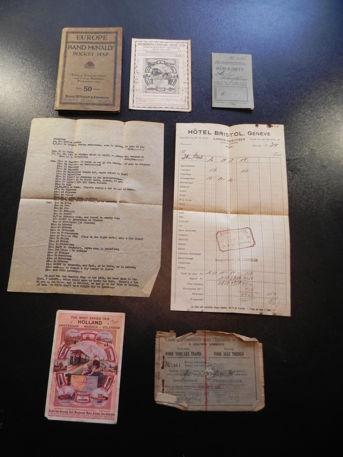 Rare Europe Circa 1930's Rand McNally Pocket Map with Travelers Itinerary & More