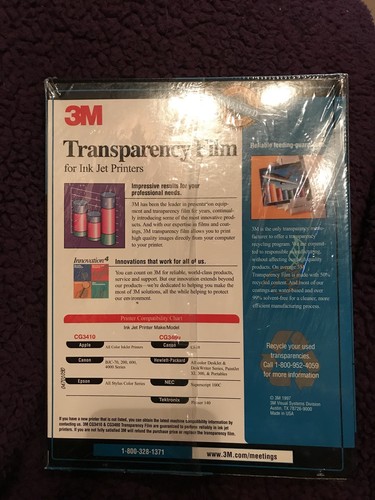 NEW 3M Transparency Film for Color Ink Jet Printers CG3460 64 Sheets 8.5