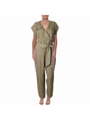 

Женский зеленый комбинезон прямого кроя с короткими рукавами и V-образным вырезом RALPH LAUREN Размер