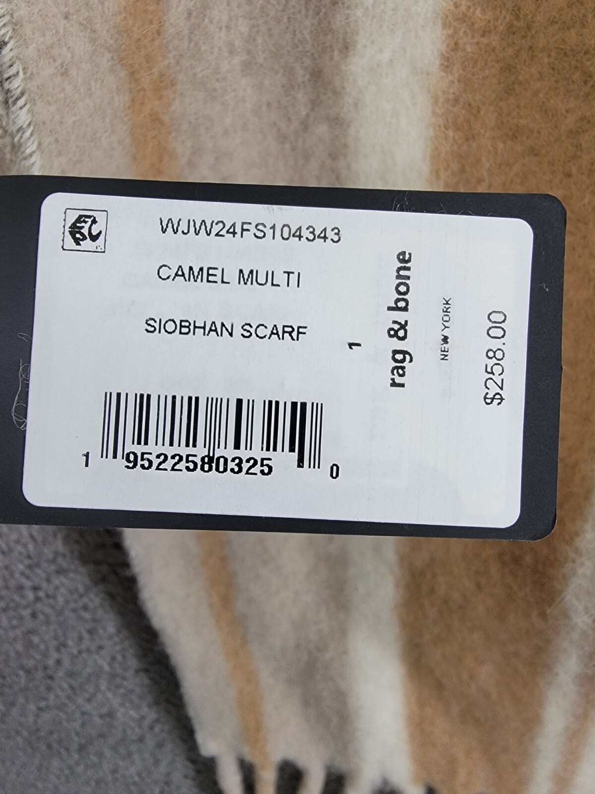 rag & bone Siobhan Scarf Women's One Size Camel Multi Wool Blend Fringe Hem - Picture 13 of 13