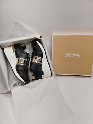 Michael Kors Neo Georgie Girls Youth Gold/Black Lace Up Wedge Sneakers 11M-5M