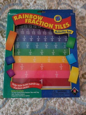 NEW NIB LEARNING RESOURCES Rainbow Fraction Tiles Tray Stickers Activity Set