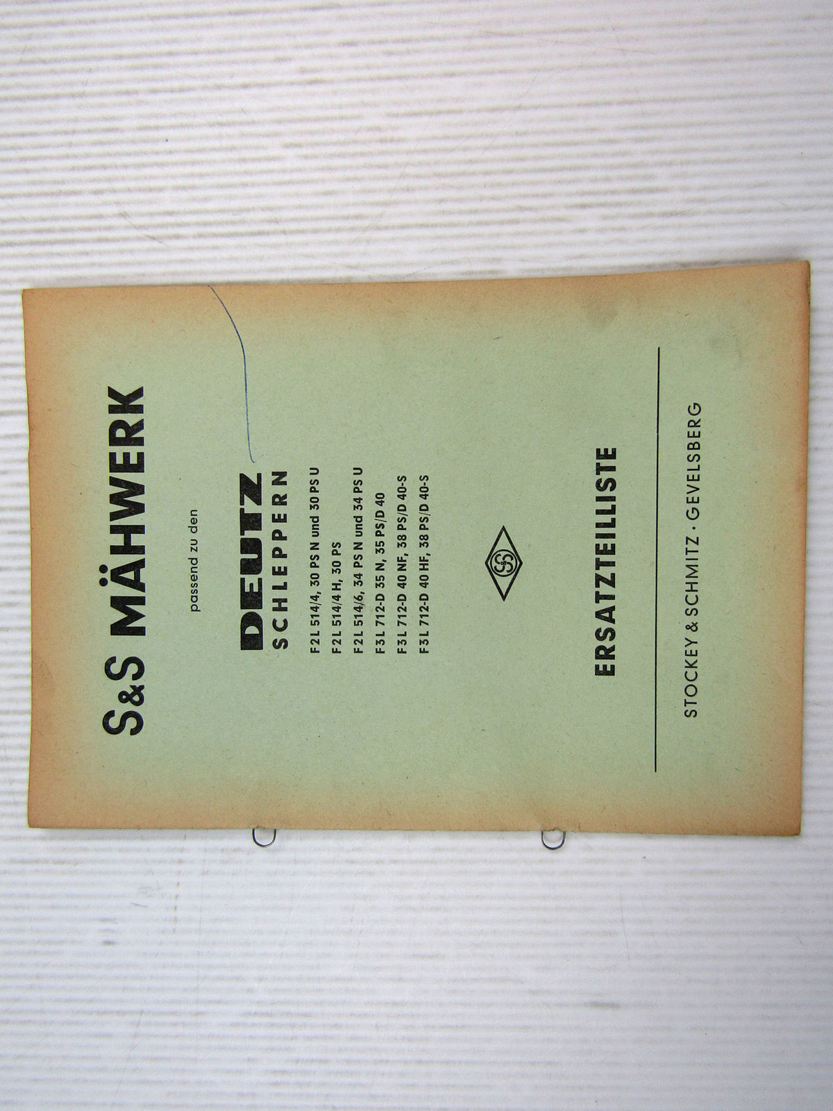 S&S Mähwerk an Deutz Schlepper F2L514 F3L712-D Ersatzteilliste Ersatzteilkatalog