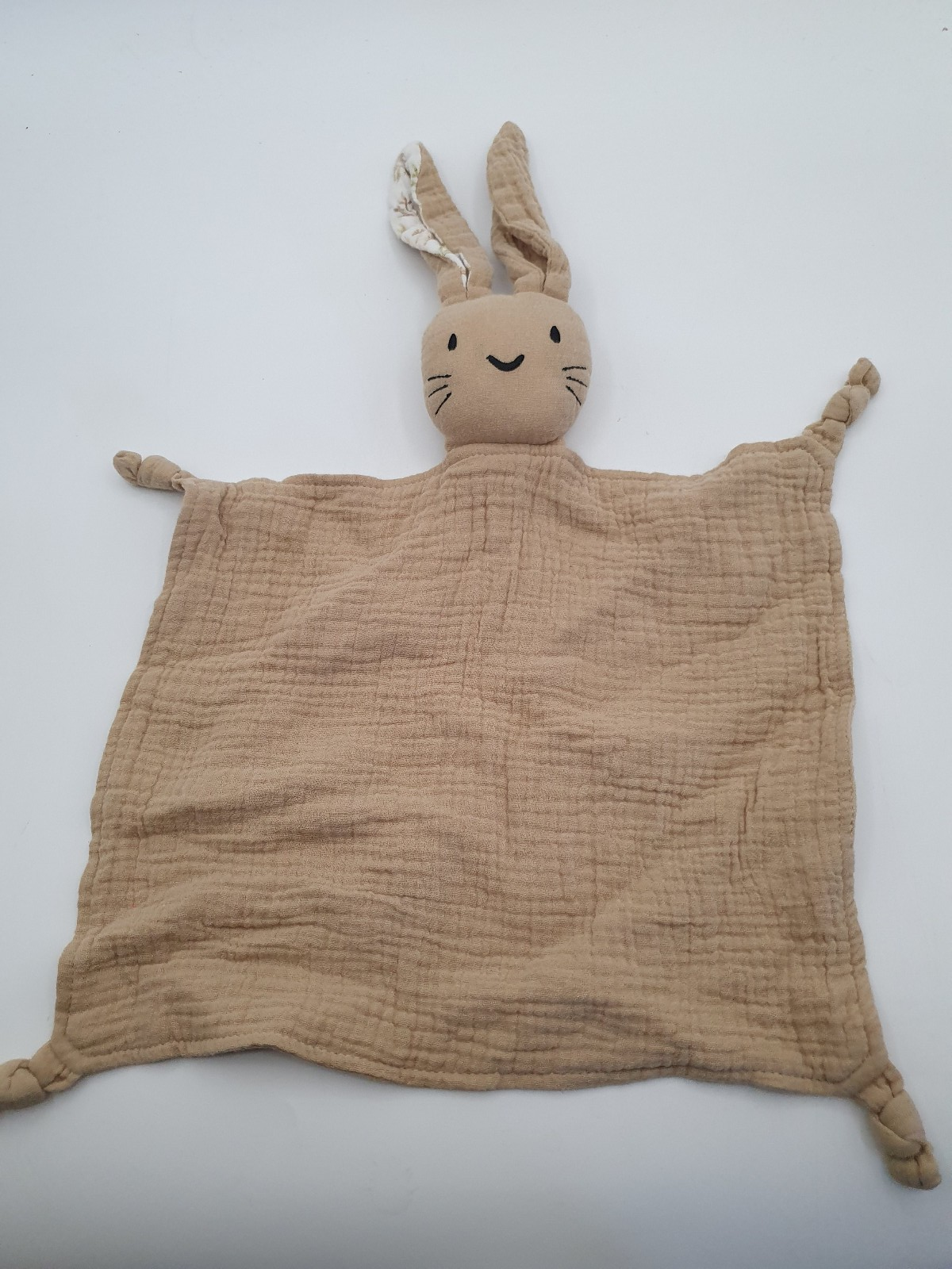 BABY SECURITY BLANKET LITTLE GALWAY RABBIT HEAD BROWN FLORAL EARS LOVEY