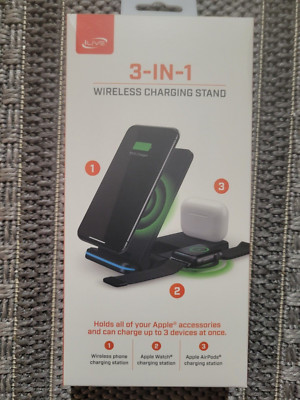 iLIVE 3-in-1 Wireless Charging Stand Black, New!