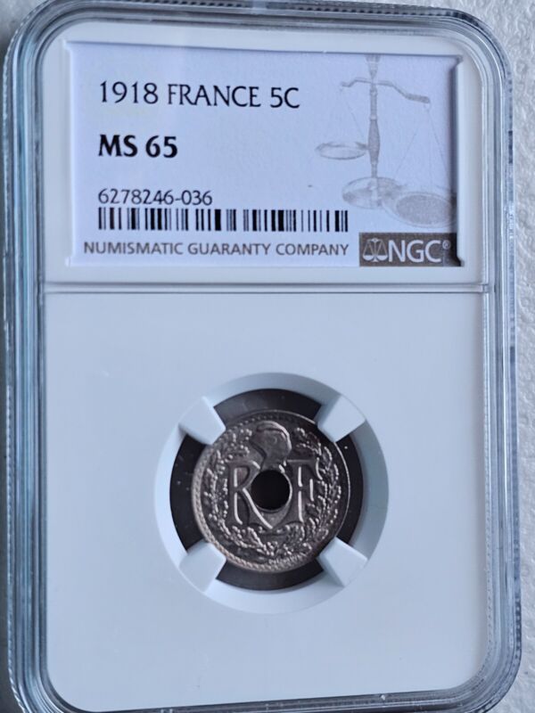 France 5 Centimes 1918 NGC MS 65