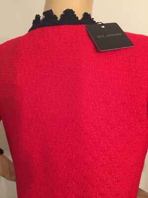 Pre-owned St John Knit Dress Suit Size 8 Red & Navy Hemp Fabric