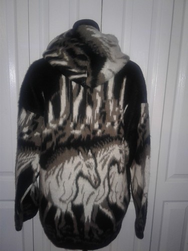 Yari Artesanias Zip Hoodie Wool Sweater Jacket White Horses  Sz M * Mint *