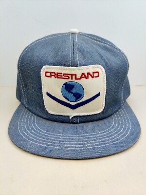 Vintage K Products USA MADE Denim Crest Land Trucker Hat Snapback Dad Cap