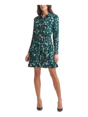 

TOMMY HILFIGER Женское зеленое короткое платье-рубашка без подкладки с поясом Petites, Зеленый