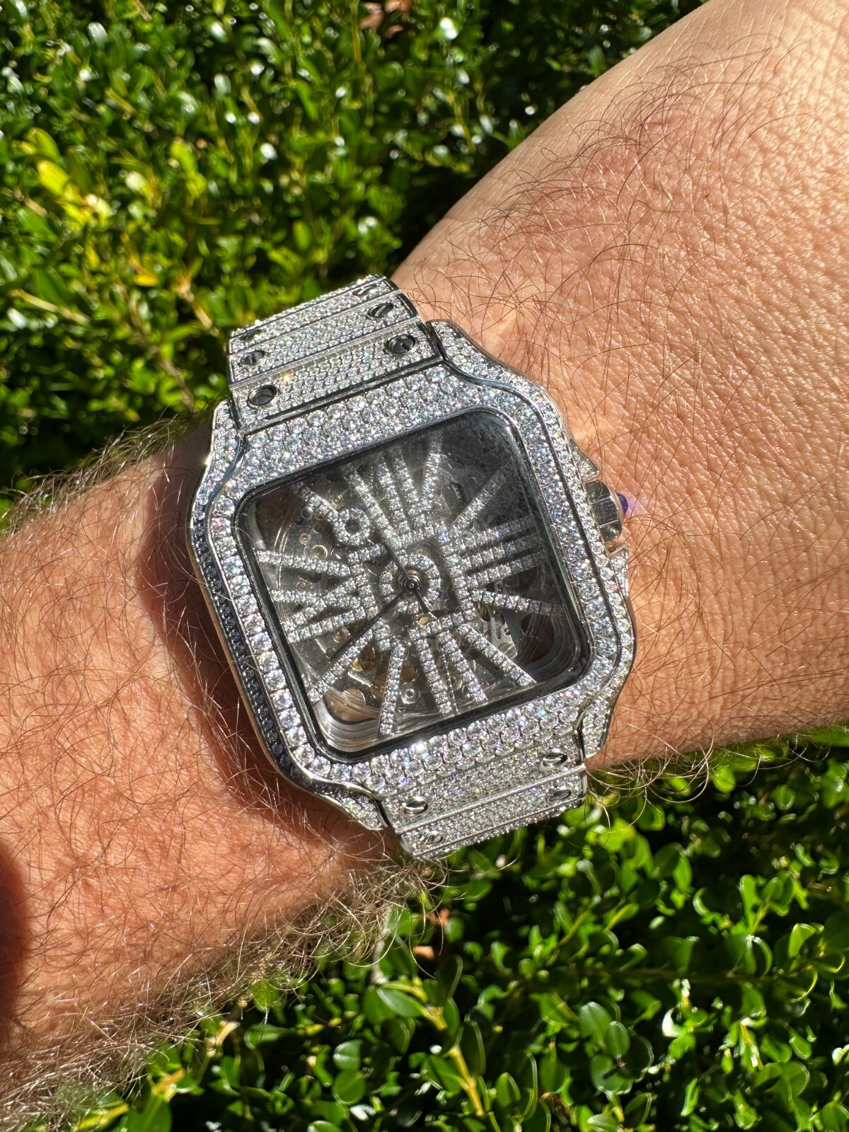 Pre-owned Hip Hop Real Mens Moissanite Watch Iced Automatic Movement  Bust Down Skeleton