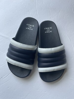 NWOB Navy Blue White Janie and Jack Stripe Poolside Slides Size 10 Toddler