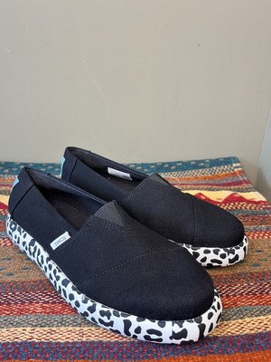 TOMS Alpargata Woman's Mallow Black Canvas Leopard Shoes Size 7 NWT