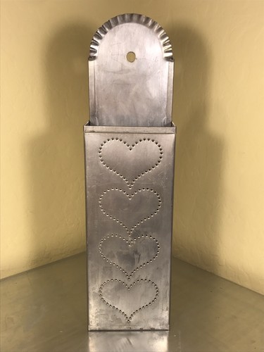 Punched Tin Wall Mount Candle, Long Matchstick Holder Heart Pattern Red Candle