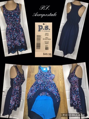 New! Aeropostale P.S. HiLo Dress Sleeveless Racer Back Blue Lined Retail $49.50
