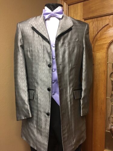 Silver Tuxedo Jacket Longer Formal Steampunk Cosplay Theater unique 70s 80s 197P